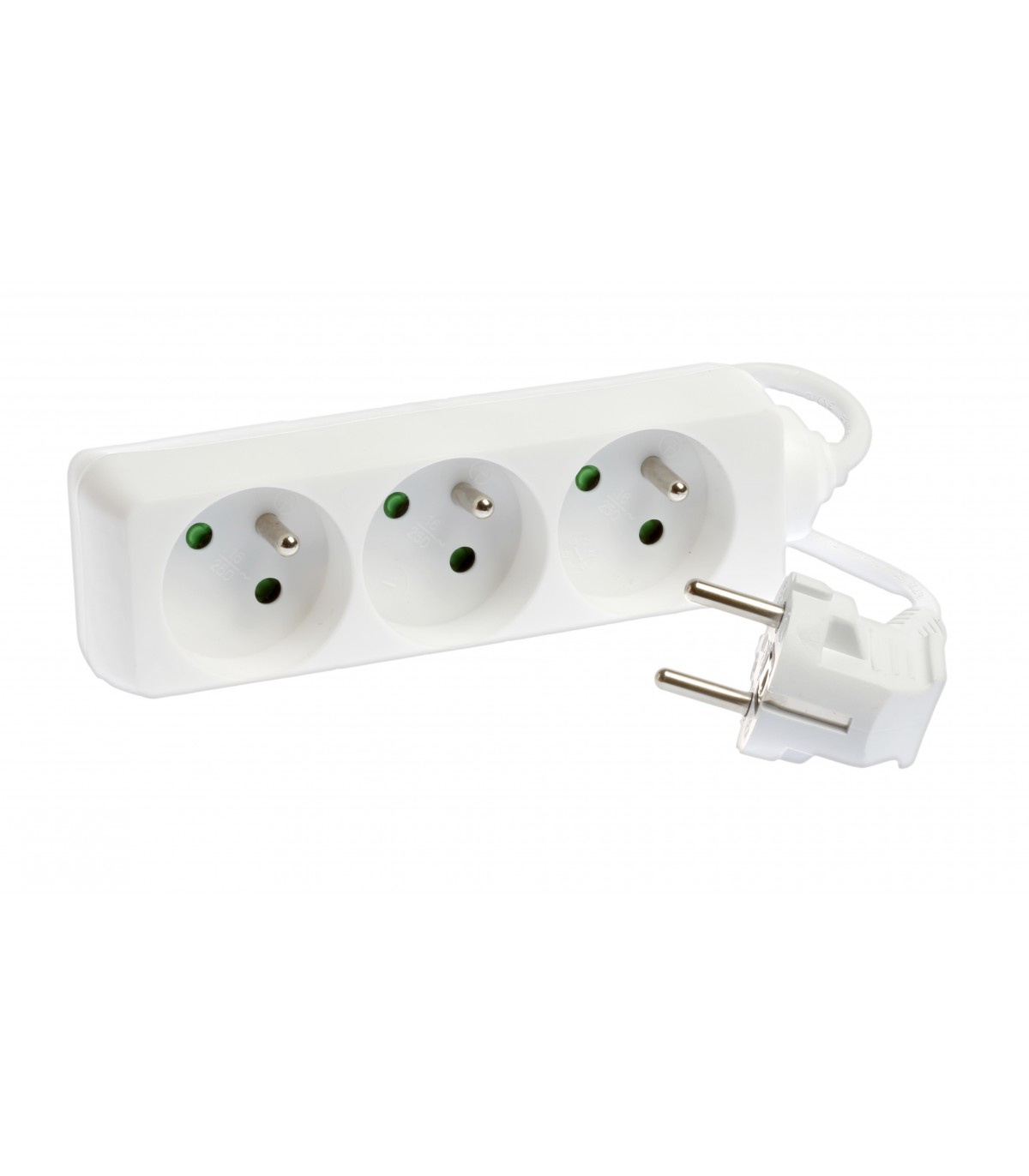 Bloc multiprises 3 prises avec terre et 2 USB - blanc-vert