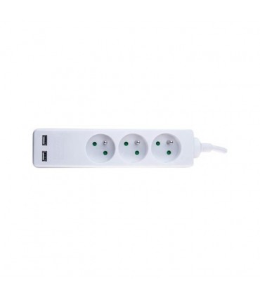 Multiprise blanche 3 prises + 2 ports USB sans interrupteur 1.50 mètre 