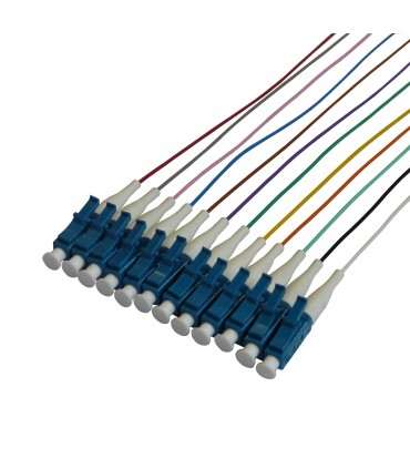 Lot de 12 pigtails couleurs assorties LC OS2 Monomode 9/125 900µm lSOH 2 mètres